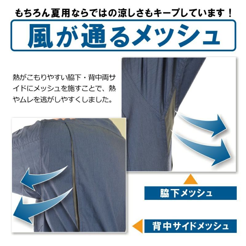 「プロノ」脇＆背中メッシュ長袖ストレッチカーゴツナギ/PR-2001/*夏薄生地オーバーオールメンズつなぎおしゃれ動きやすい*