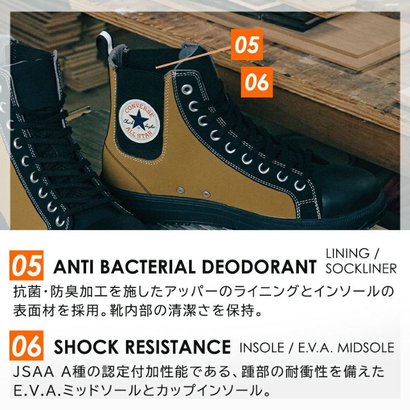 【予約:3/24発送予定】「コンバースCPD」ALLSTARPSSIDEGOREHIセーフティシューズサイドゴアオールスターハイカットCONVERSE安全靴作業靴プロテクティブスニーカーJSAA先芯