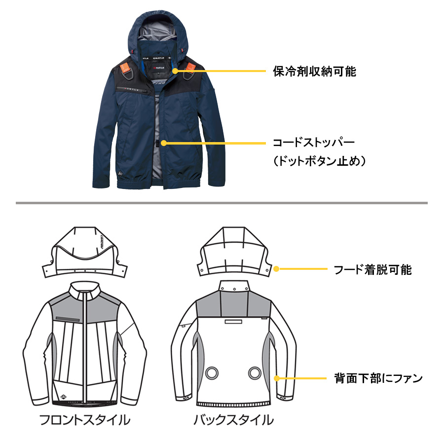 【2023年モデル】バートルエアークラフトフーディ長袖ジャケットAC1191夏物メンズブルゾン作業着空調作業服夏物熱中症対策猛暑ファンBURTLE