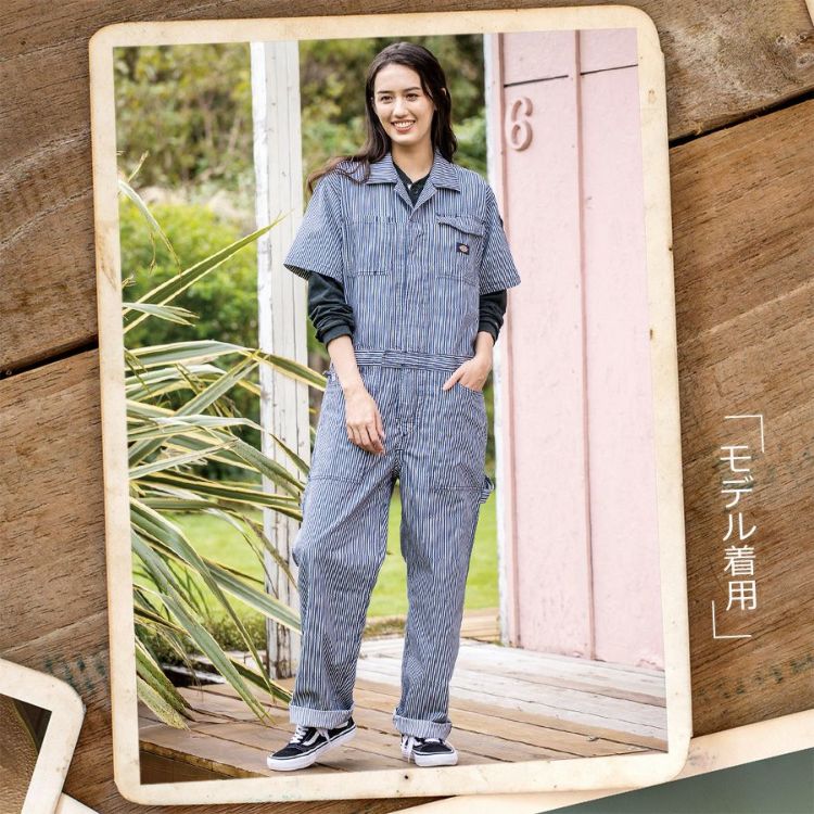 ディッキーズ ライトストレッチヒッコリー半袖ツナギ D-7102 メンズ