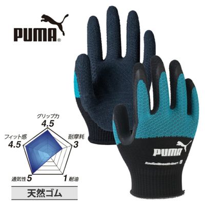 プーマ ワーク グローブ ラジアルブレス ショート PG-1335 作業用 手袋 ゴム引き 背抜き すべり止め グリップ フィット PUMA