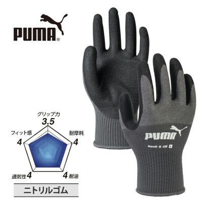プーマ ワーク グローブ ロック＆オイル PG-1500 作業用 手袋 ゴム引き 背抜き ニトリル すべり止め グリップ フィット PUMA