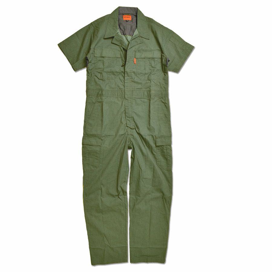 「プロノ」脇＆背中メッシュ長袖ストレッチカーゴツナギ/PR-2001/*夏薄生地オーバーオールメンズつなぎおしゃれ動きやすい*