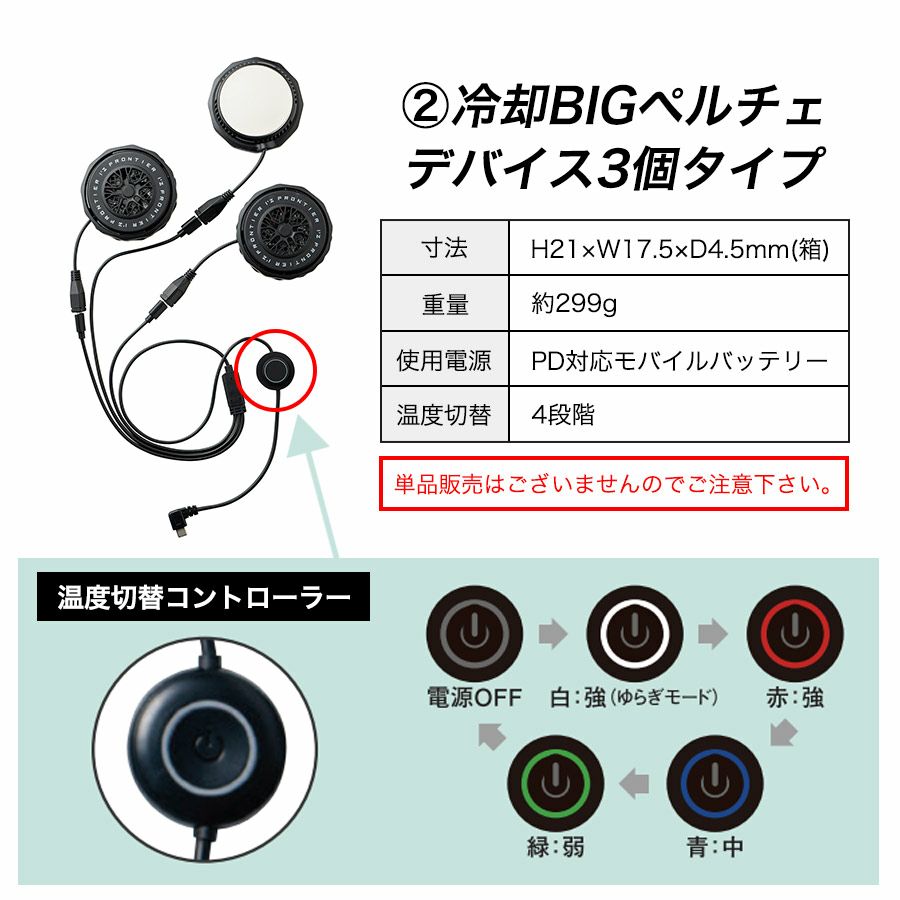 アイズフロンティア 冷却ビッグペルチェ3個タイプ インナーベスト＆デバイス・バッテリーセット #PSBP1073 冷却 暑さ対策 猛暑対策 作業着 作業服  I'Z FRONTIER