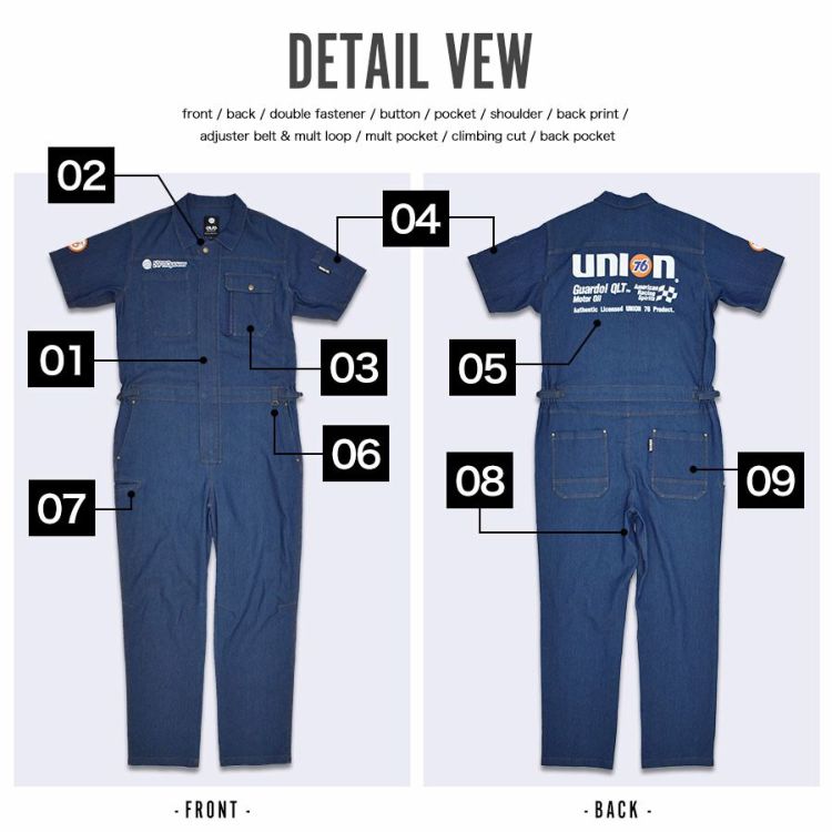 UNION76 ナナロク 半袖冷感デニムツナギ No.76-2508 ストレッチ