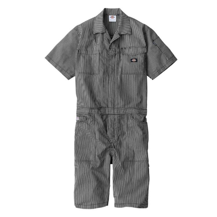 ディッキーズ　D-7104　1.ネイビー　Ｌ 半袖ツナギ　ショート丈 ディッキーズ Dickies ライトストレッチヒッコリー半袖ツナギ