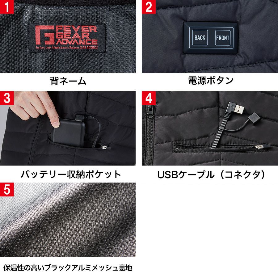 FEVERGEAR電熱ベストバッテリーセットFGA20010ヒーターベスト自重堂防寒インナーベスト作業服作業着